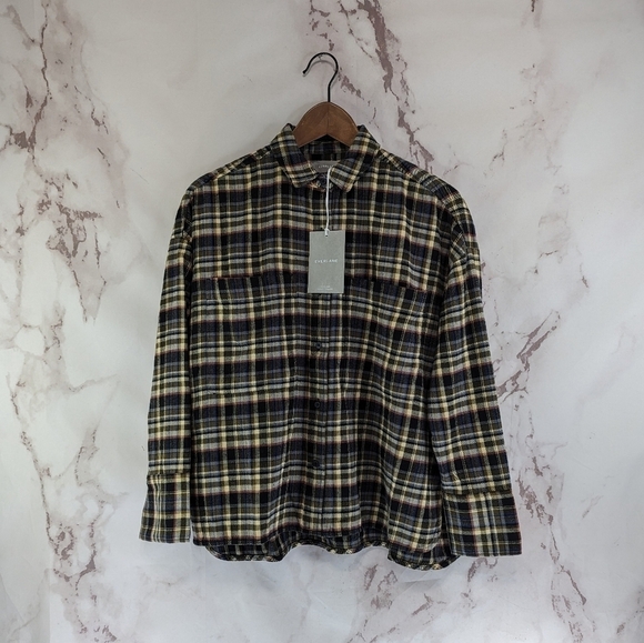 Everlane Shirt Womens Brown Flannel Boxy Plaid Button Up Pockets - Picture 3 of 15